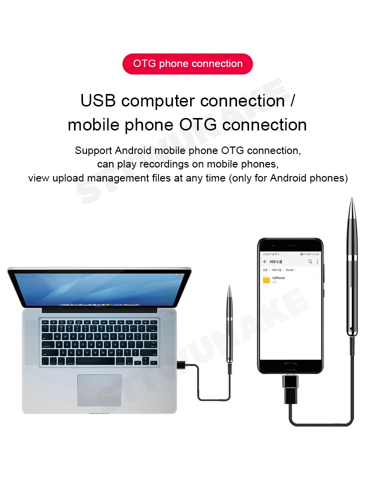 Aufnahme-Stift zusammen mit Heft und Telefon