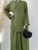 Ramadan Eid Plain 2 Piece Abaya Set Tops Skirt Modest Muslim Sets Abayas For Women Robe Caftan Marocain Femme Musulmane Kaftan
