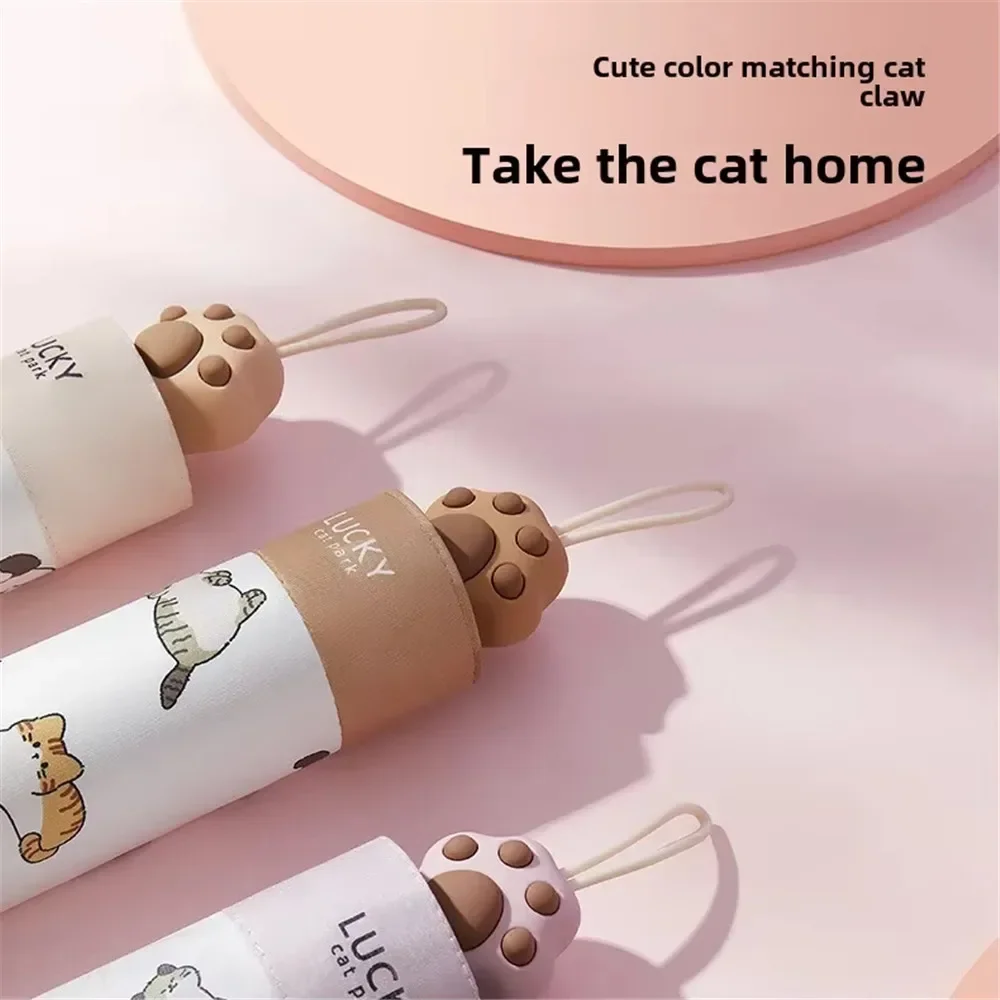 Folding Umbrella Automatic Umbrella Sun Umbrella Umbrella Hat Capsule Umbrella Lace Umbrella Cute Cat Claw Handle Umbrella Patio Umbrella UV for Sun and Rain Parasol Woman Girl Gift
