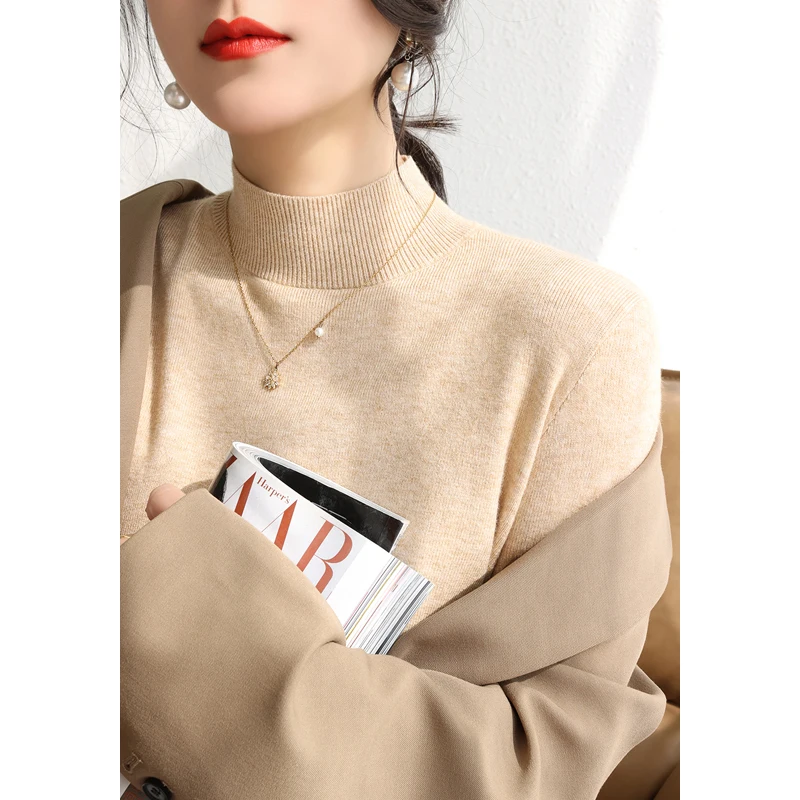 

Knitted Sweater Women Autumn/Winter Clothes Women Half High Neck Long Sleeve Slim Jumper Fashion Tops 2023 Women Basic Pullover