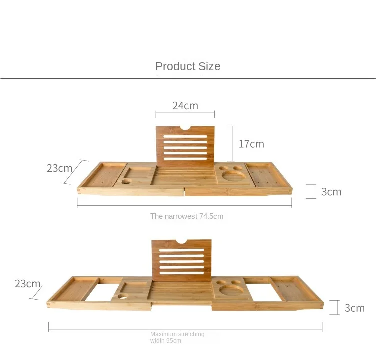 Extendable Spa Bathtub Bamboo Bathtub Tray Caddy Organizer Rack Book Wine Tablet Holder Nonslip Bottom Bath Tray Shelf