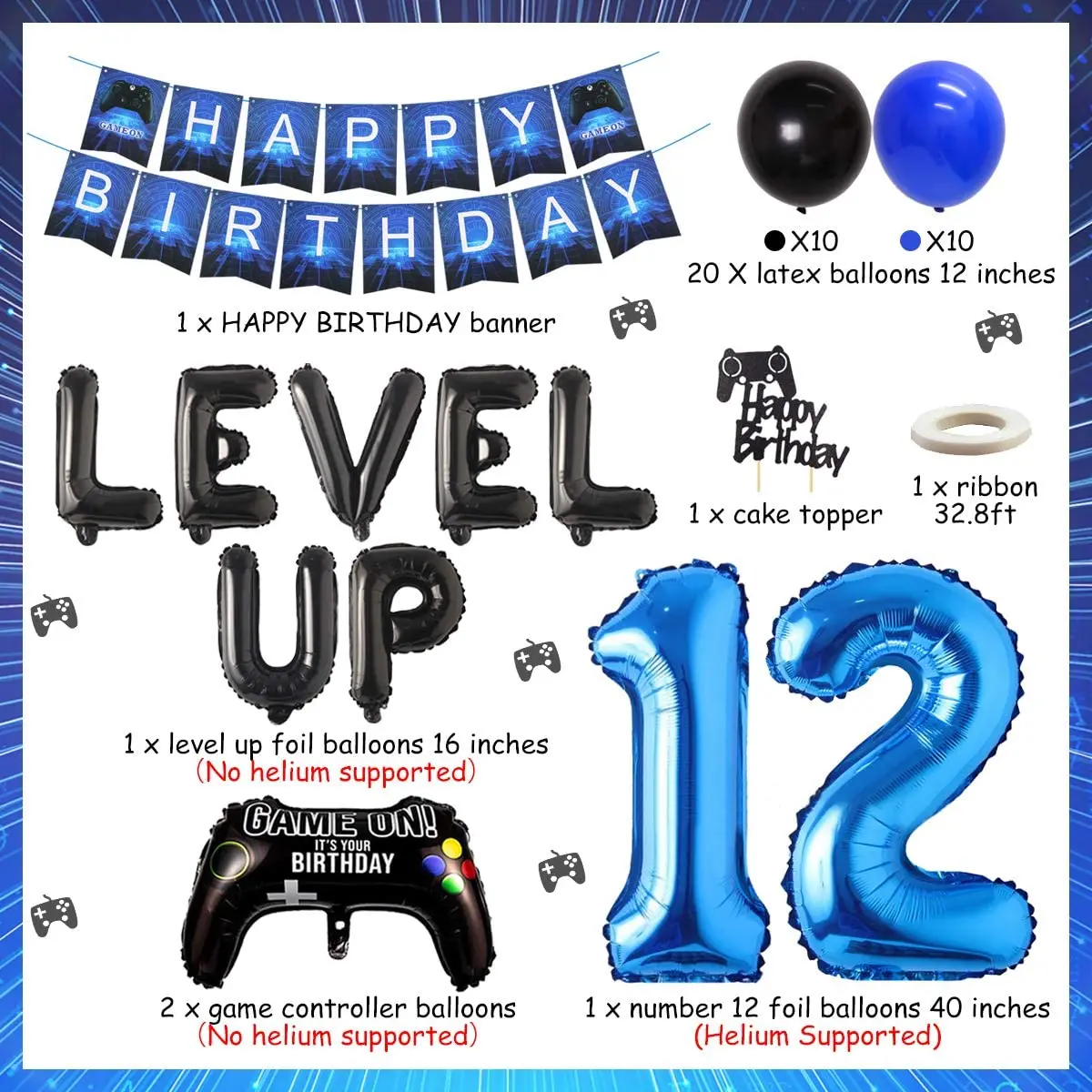 Video Game 12th Birthday Party Decorations 12 Years Old Birthday Supplies  with Game Controller Level Up Balloons for Boys Girls - AliExpress