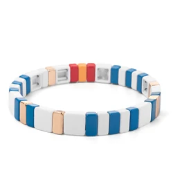 Elegant Beaded Enamel Bohemian Bracelet in Blue and White - 18cm (C2)