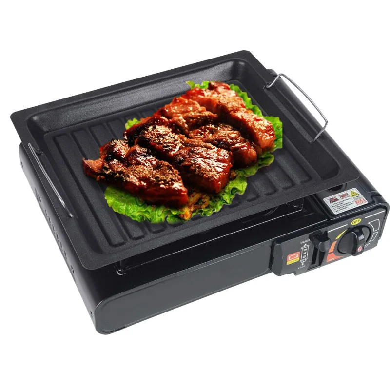 12" Portable BBQ Grill Pan Charcoal Grill Non Sticky Griddle Durable Iron Barbecue Frying Pan For Outdoor Camping Picnic Cooking