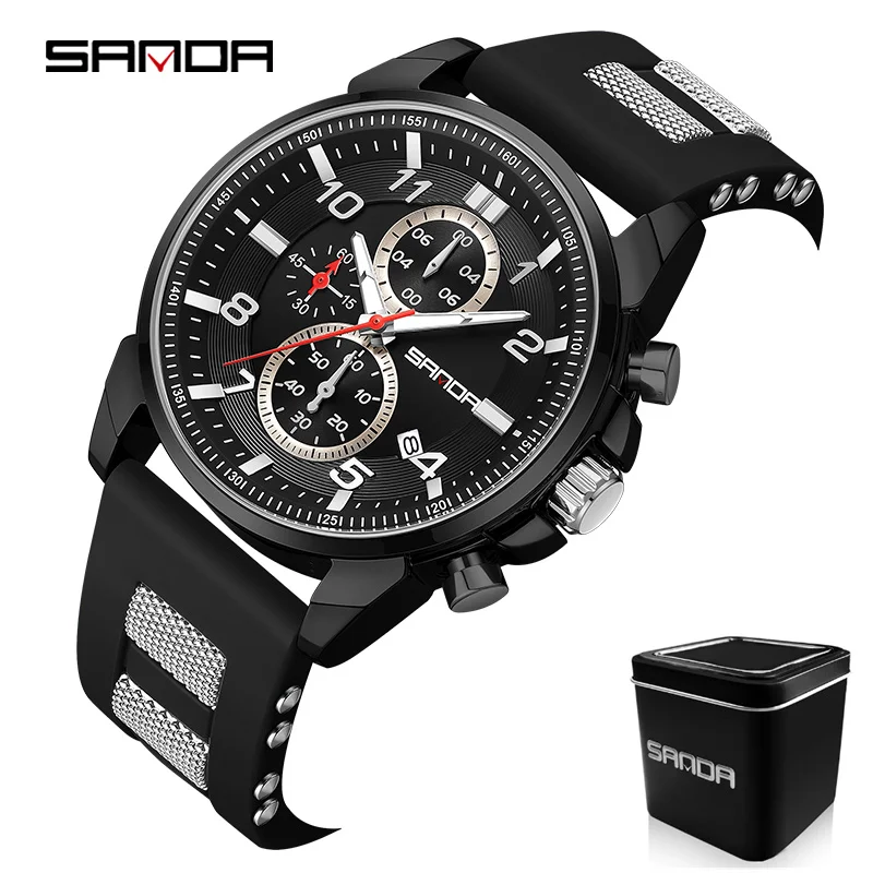 

Fashion Sanda Brand 5506 New Design 2023 Trendy Soft Silicone Strap Quartz Movement Business Men Waterproof Chronograph Watches