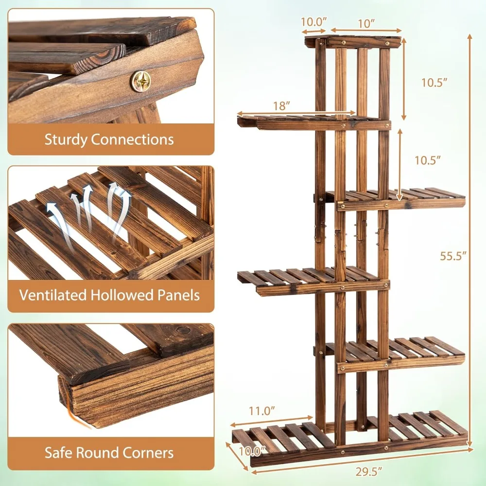 7 Tier Plant Stand Indoor, Bonsai Display Shelf, Wood Plant Holder 2