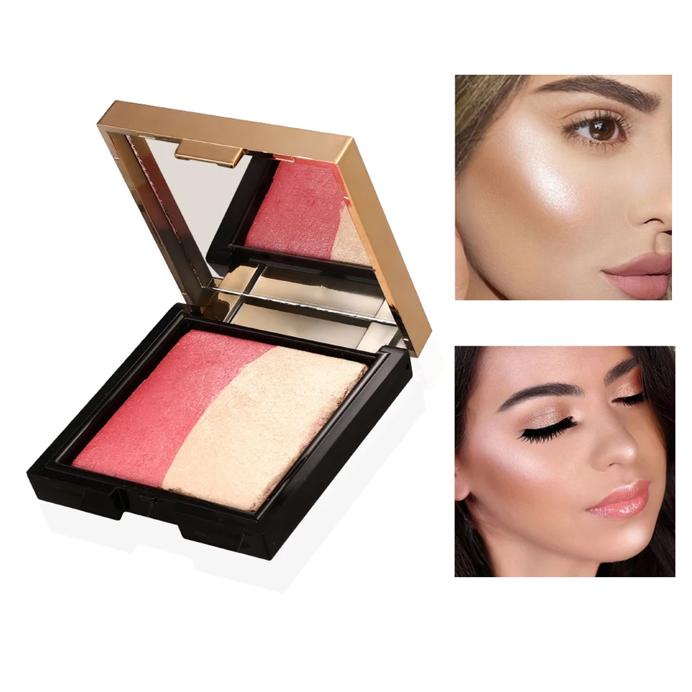 

Two-tone Delicate Powder Shimmer Highlighter Blush Palette Private Label Nude Makeup Enhances Complexion Girly Cosmetics