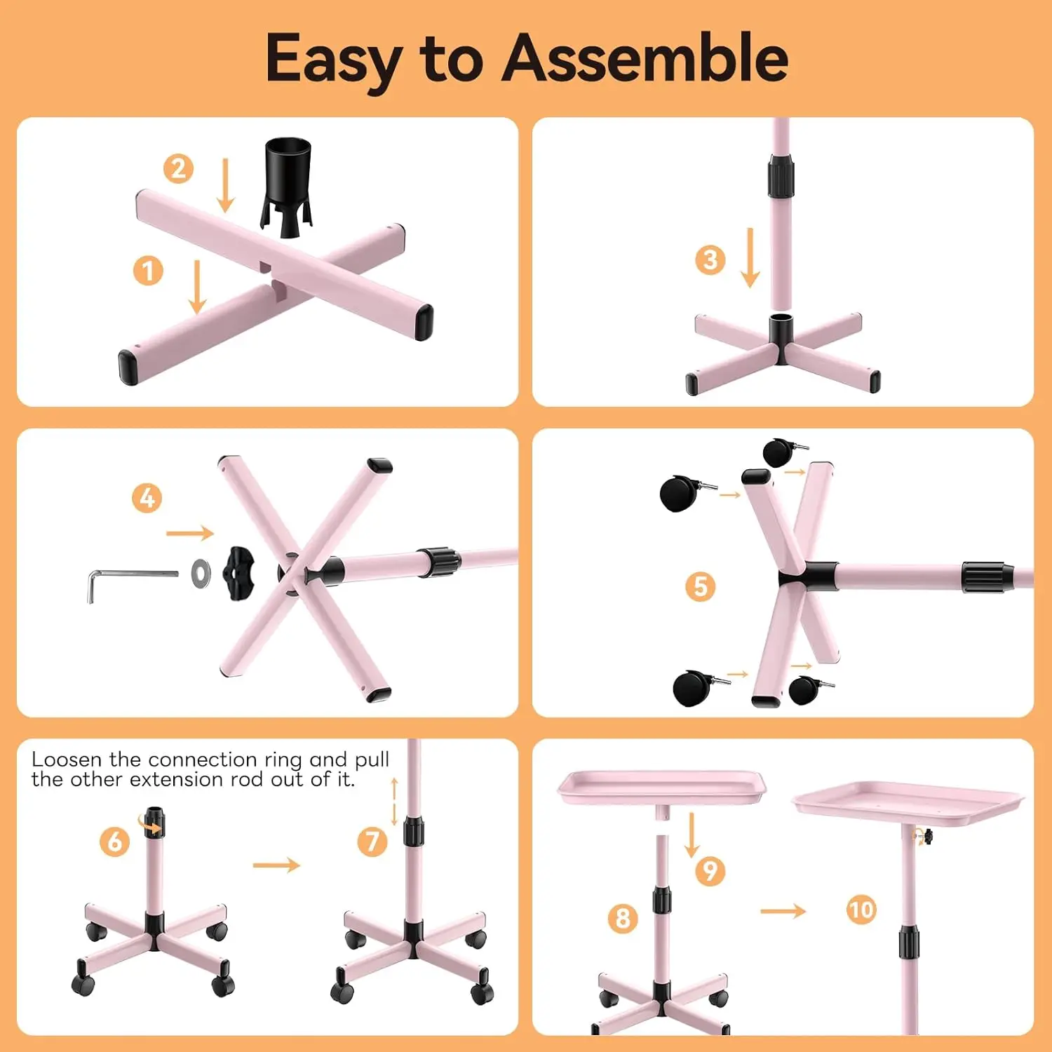 Salon Tray on Wheels, Adjustable Tattoo Tray Salon Trolley Cart for Hair Stylist Salon Rolling Tray for Clinic