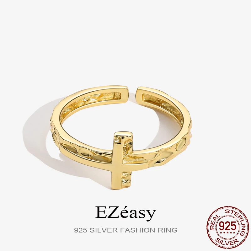 

EZeasy 925 Sterling Silver Fine Luxury Rings Cross Wrinkle Texture Trend For Women High Quality Wedding Design Jewelry Gift 2023