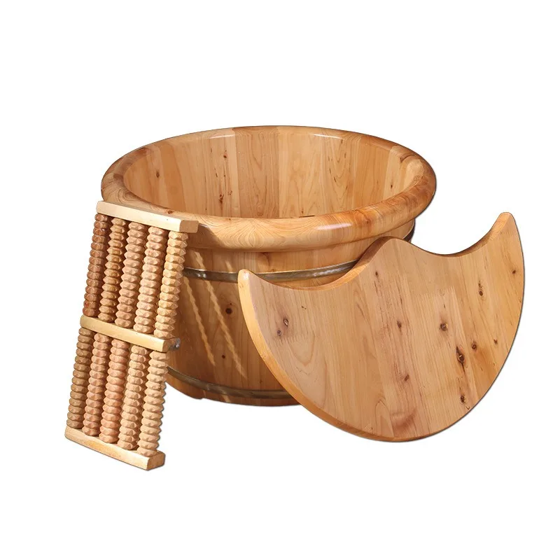 Thick Pedicur Foot Bucket Wooden with Lid 26cm Insulation Environmental Protection Foot Barrel Wooden Bucket Adult