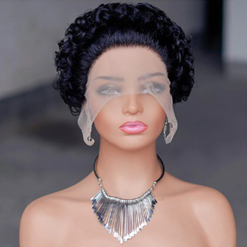 Short pixie curly Cut Wig For Women, 13X1 Front lace closure Pre-Plucked Brazilian Human Hair wig for women