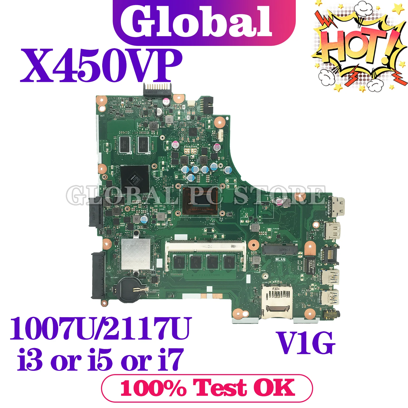 KEFU Mainboard For ASUS X450VP X450V X450CP D452VP VM400VP Laptop Motherboard 1007U/2117U i3 i5 i7 3th Gen 4GB/RAM V1G kefu tp550ld laptop motherboard for asus transformer book flip tp550ld tp550ln tp550l original mainboard 4gb ram i7 4500u gt820m