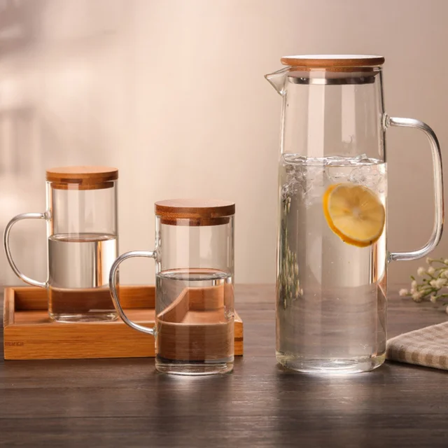 Glass Water Pitcher With Lid And Handle Clear Juice Cold Drinks