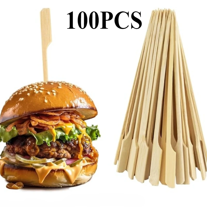 Wooden BBQ Skewers Hamburger Garnish Bamboo Sticks 12cm Disposable Forks Barbecue Sandwich Fruit Cooking Tools Party Accessories