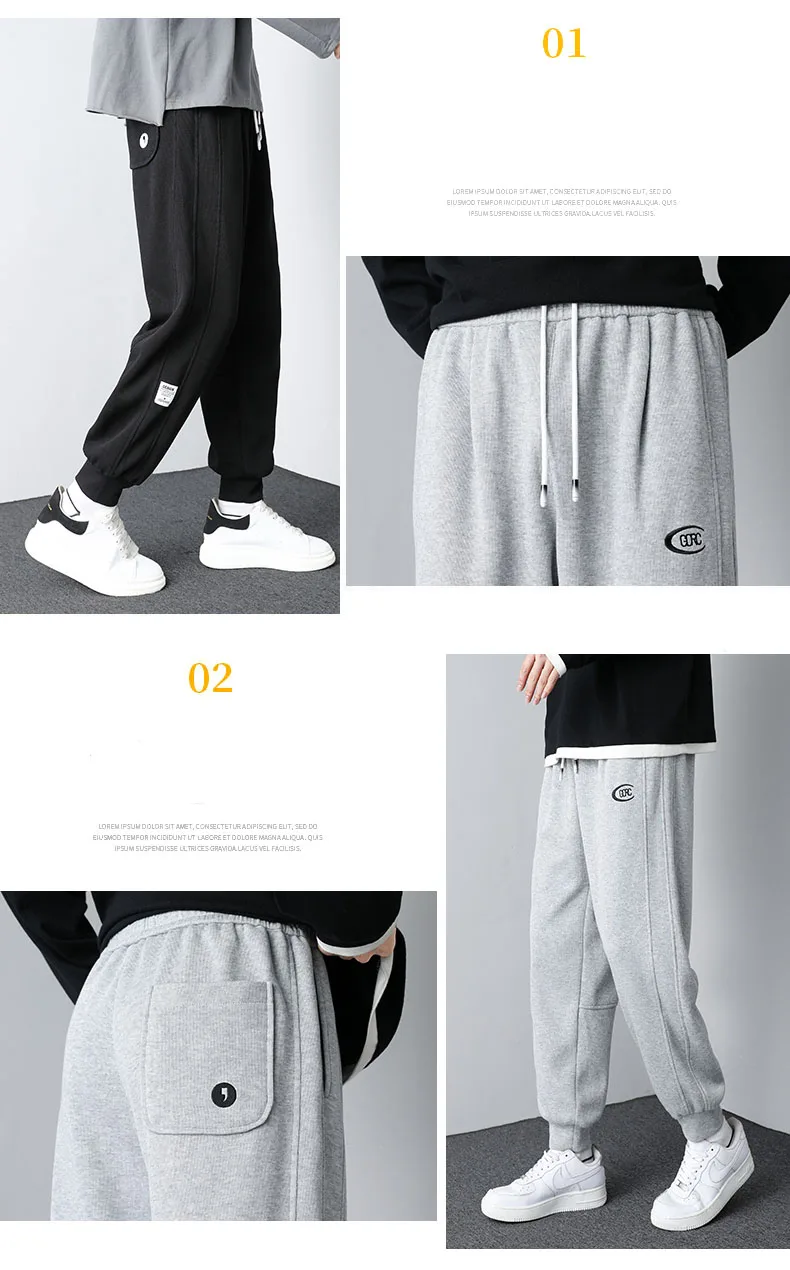 slim fit golf trousers Mens Plus Size Sweaterpants 130KG 8XL -M 100% Polyester Oversize Boy's Casual Trousers Teenagers Ankle Tied Spring Pants 2281 gray sweatpants