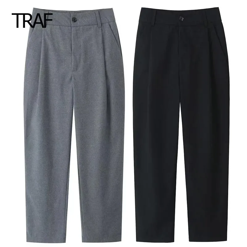 

TRAF Baggy Slacks Pant Women's Pants Spring Summer 2024 Mid Waist Wide Leg Pant Korean Style Trouser Fahion Elegant Office Pants