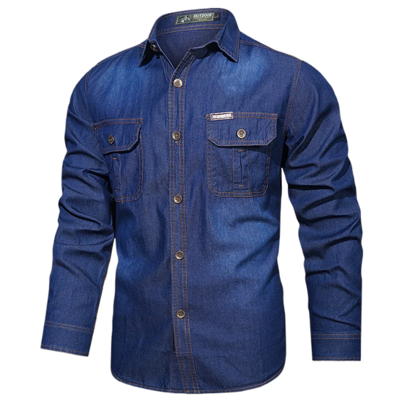 Denim Long Sleeved Shirt Plus Size 5XL Spring Loose Men Pure Cotton Autumn Fashion Casual Outwear