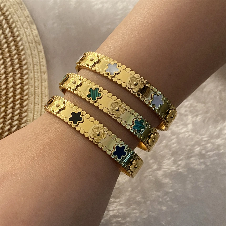 316L Stainless Steel Retro 3 Colors Natural Seashells Flowers Bracelets Ladies Fashion Trend High Jewelry Accessories Party Gift 2