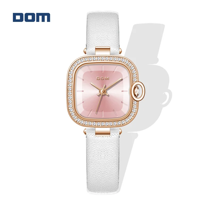 DOM New Women's watch Luxury Square watch Fashion Leather brand watch Casual women's quartz waterproof watch