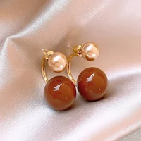 Imitation Pearl Double Side Round Beaded Earrings For Women Maillard Color Simple Cute Winter Statement Earrings 2024 Jewelry - Image 4