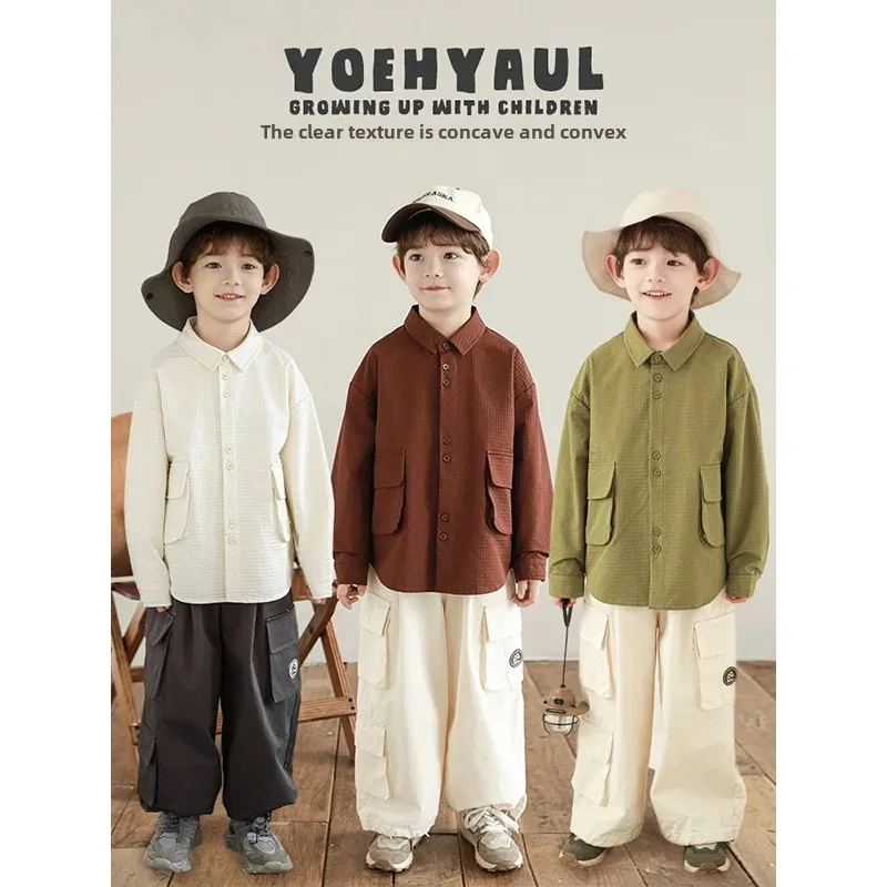 Wulibuy New Long Sleeve Collared Retro Forest System Boys Shirt Spring Trendy Simple Children Top from Mainland China