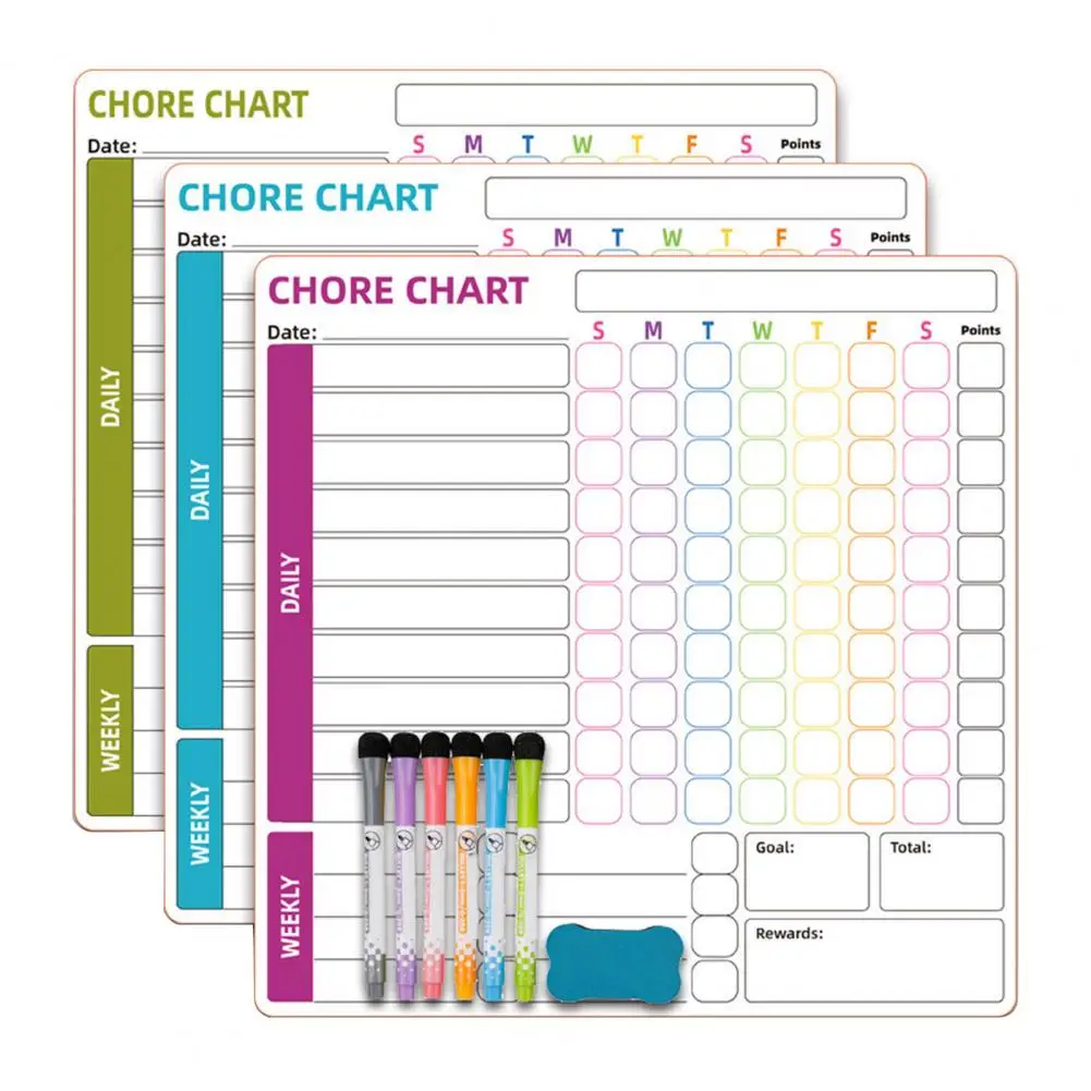 Chore Tracking System Whiteboard 3pcs Magnetic Whiteboard Set with Pen Eraser Stain-resistant Surface Kid Reward Board for Home