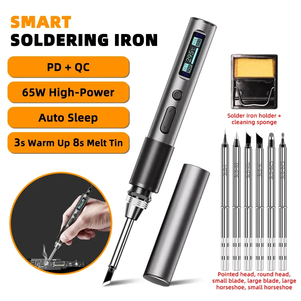 

T65 Smart Electric Soldering Iron Temperature Adjustable Electric Solder Station Tip Kit PD 65W DC 20V 150-450℃ Fast Heating