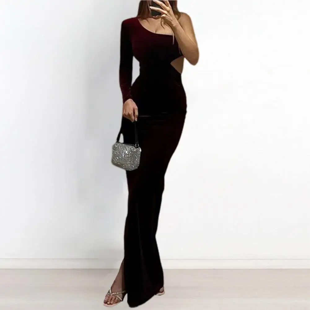 

Women Dress Split Sexy Hollow Slim Oblique Shoulder Bodycon Dress Spring vestidos de fiesta