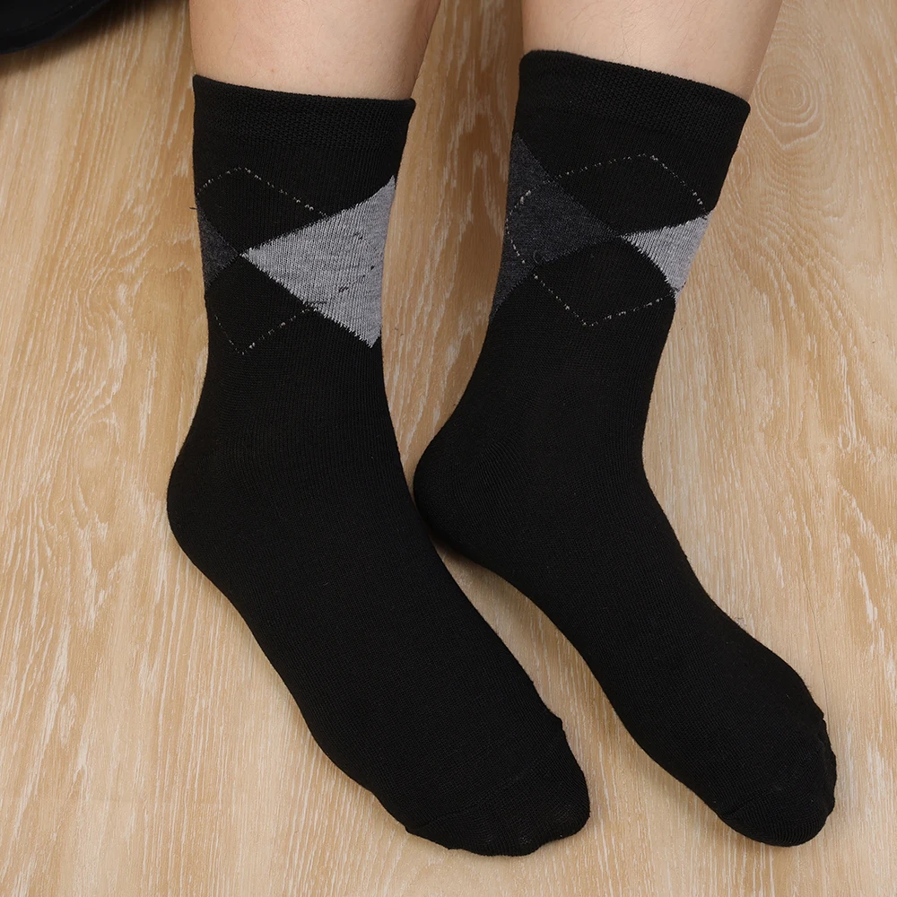 5Pairs Men Long Socks Diamond-shaped Lattice Mature Stylish Vintage Men Sock Practical  Care Skin Bamboo Fiber Sock Meia