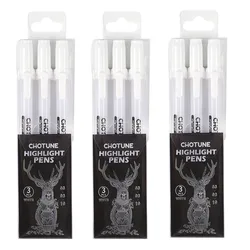 Classic White Ink Gel Pens for Journaling, Art, and Drawing - Assorted Tip Sizes - 3 Pack (3 set)