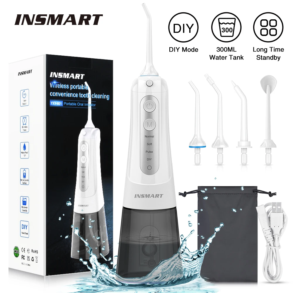 INSMART Oral Irrigator Dental Water Flosser Teeth Whitening Waterproof Portable Dental Water Jet Floss 300ML Teeth Cleaner oral irrigator dental cleaner water flosser