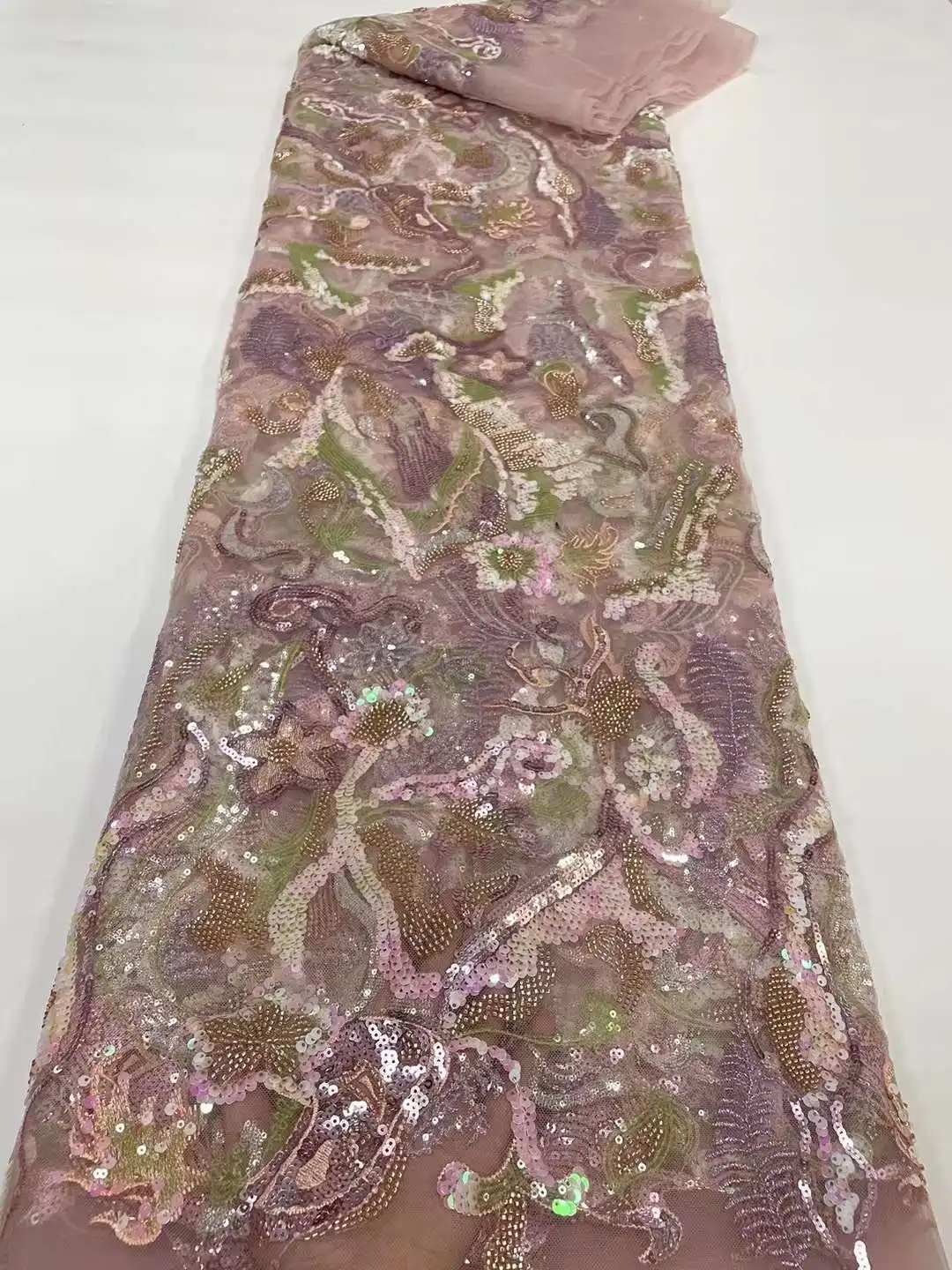 

Latest Beaded African Nigeria Fabric With Mulitcolor Sequin Embroidery French Mmesh lace for Party/ Weddings Evening Dresses 5ys