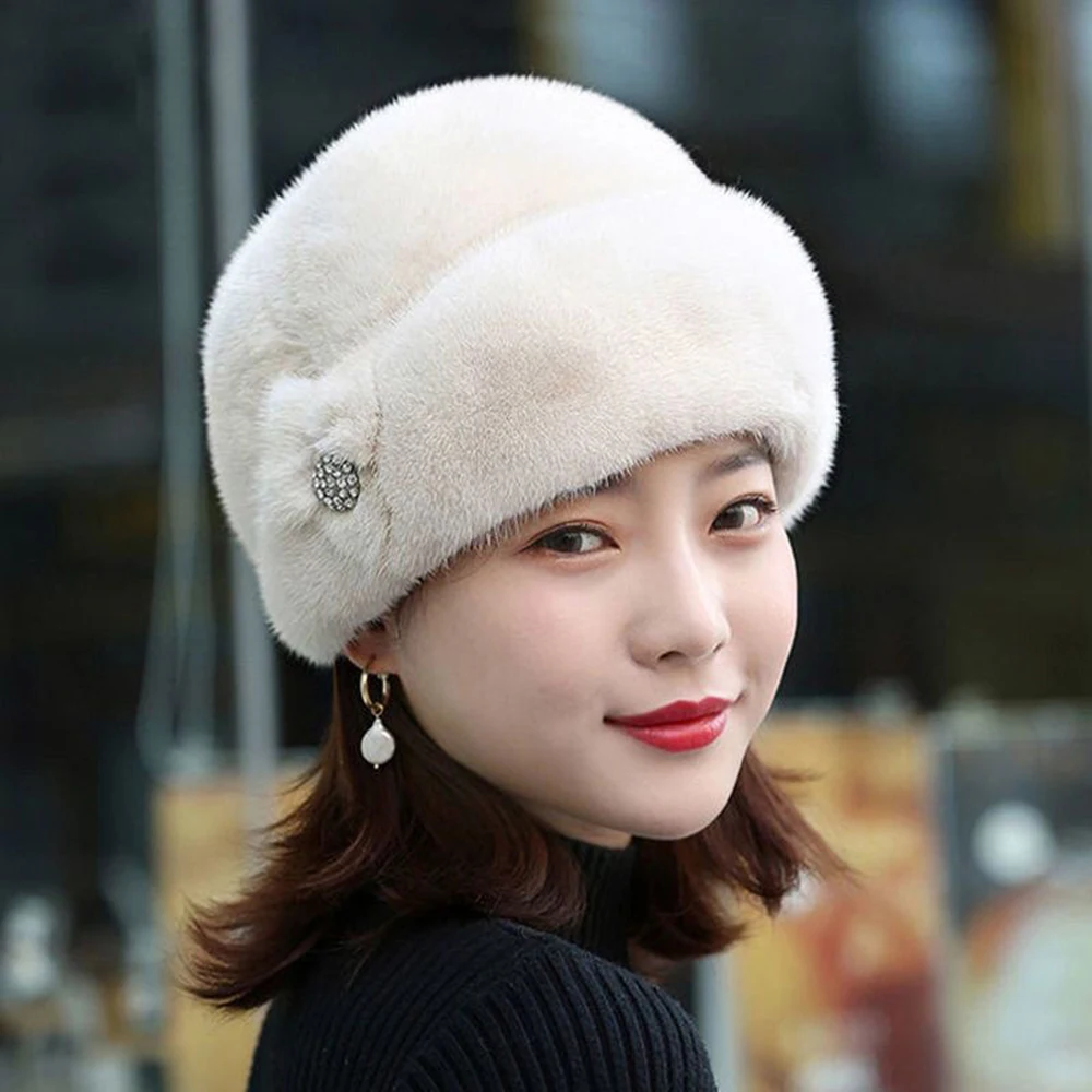 

Winter Hat Russian Flower Decor Thickened Luxury Keep Warm Solid Color Autumn Winter Thermal Middle-aged Women Cap For Outdoor