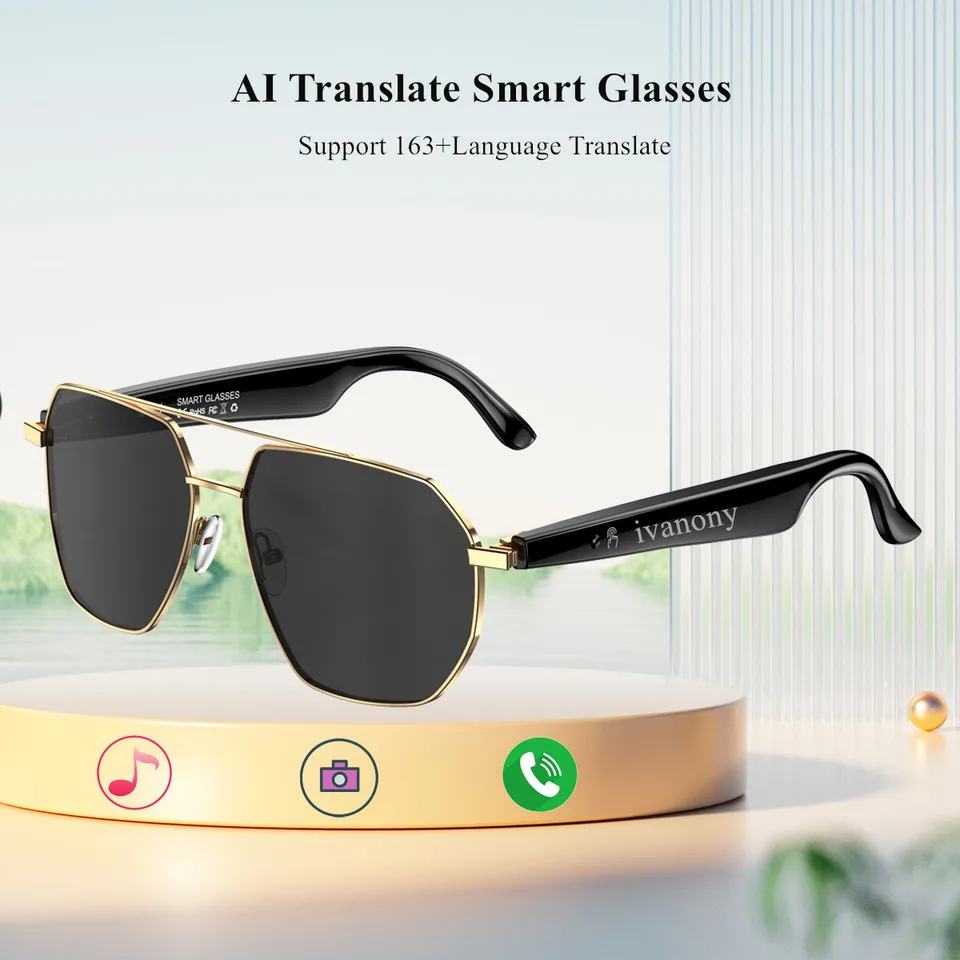 Smart Glasses With AI Translation & Bluetooth - Real-Time 134 Language Translator, Open-Ear Speakers, UV400 Lenses