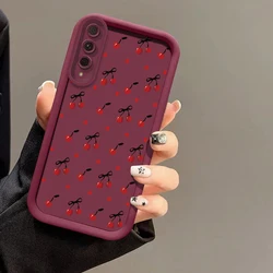 Custodia per telefono in silicone morbido e shockproof con nodo a fiocco vintage in ciliegia