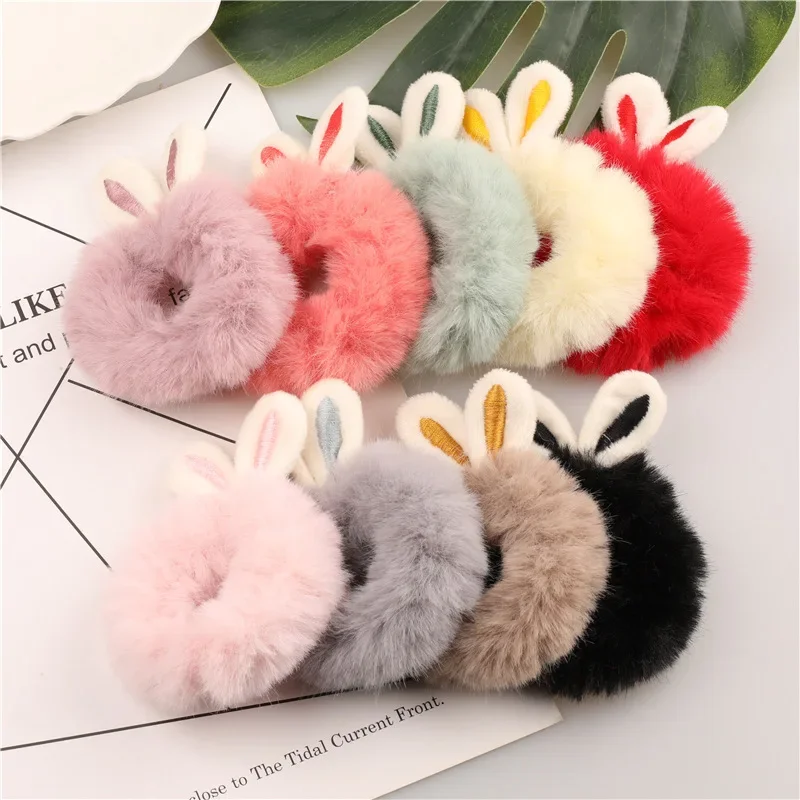 Children Girls Cute Cartoon Rabbit Plush Elastic Hair Bands Hair Decorate Scrunchie Fashion Women Hair Accessories