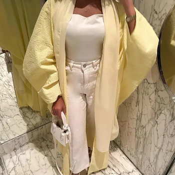 Yellow Abayas for Women 2025 Modest Muslim Dress Kimono Open Abaya Dubai Kaftan Turkey Robe Eid Djellaba Islamic Jalabiya Caftan 1