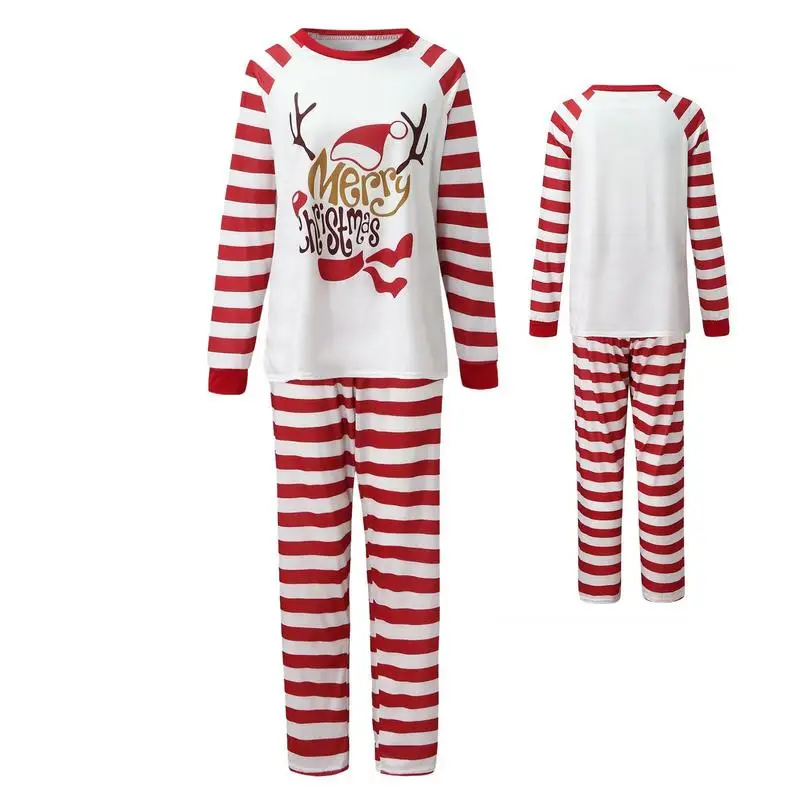 

Christmas Pajamas Set Parent-Child Christmas Long Sleeve Elk Print Top White Red Striped Trouser Family Matching Outfits