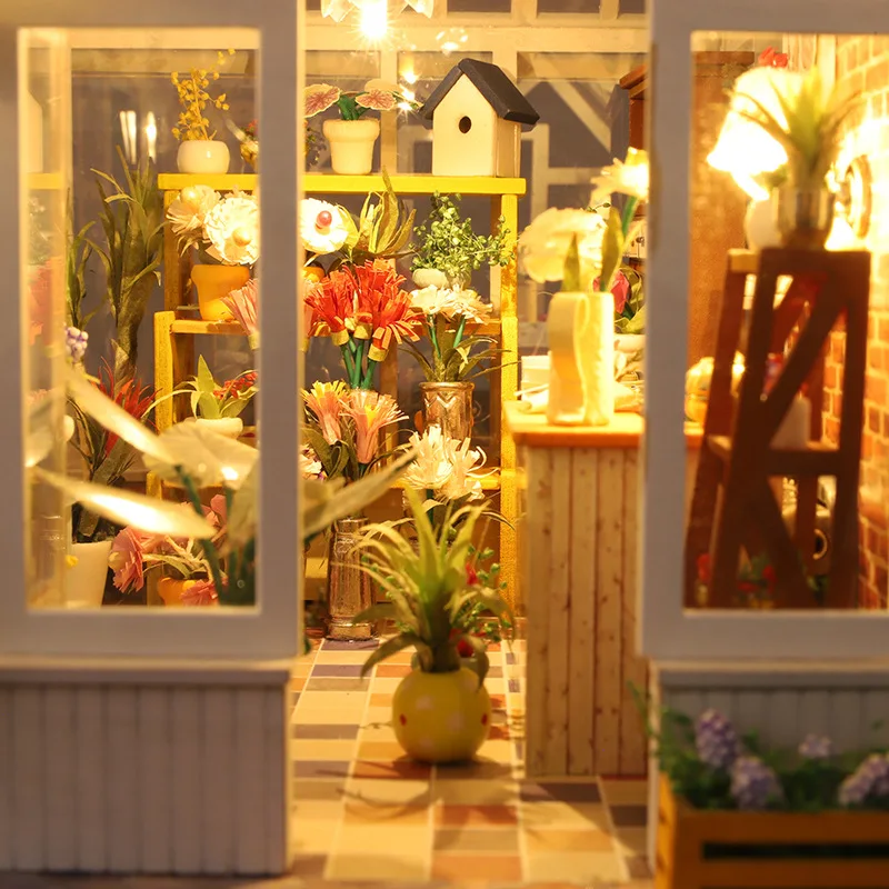 DIY Wooden Flower Garden Cottage Doll Houses Miniature Model Kit Casa Dollhouse with Furniture Lights for Friends Birthday Gifts 5