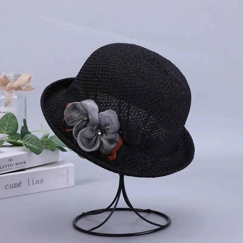 1 Stück Version Sommer Neue Frauen Strick atmungsaktive Blume Fischer Hut Outdoor Sonnenschirm Sonnenschutz Curly Edge Kurz-Rand Hut – Detail 8