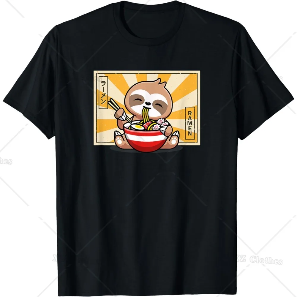 

Sloth Eat Noodles Round Neck and Short Sleeve T-Shirt for Women Men