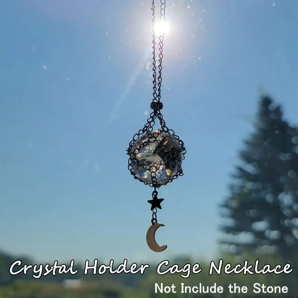 

1 Pcs for Women Men Crystal Holder Cage Necklace with Moon Star Pendant Interchangeable Adjustable Crystal Net Metal Necklace