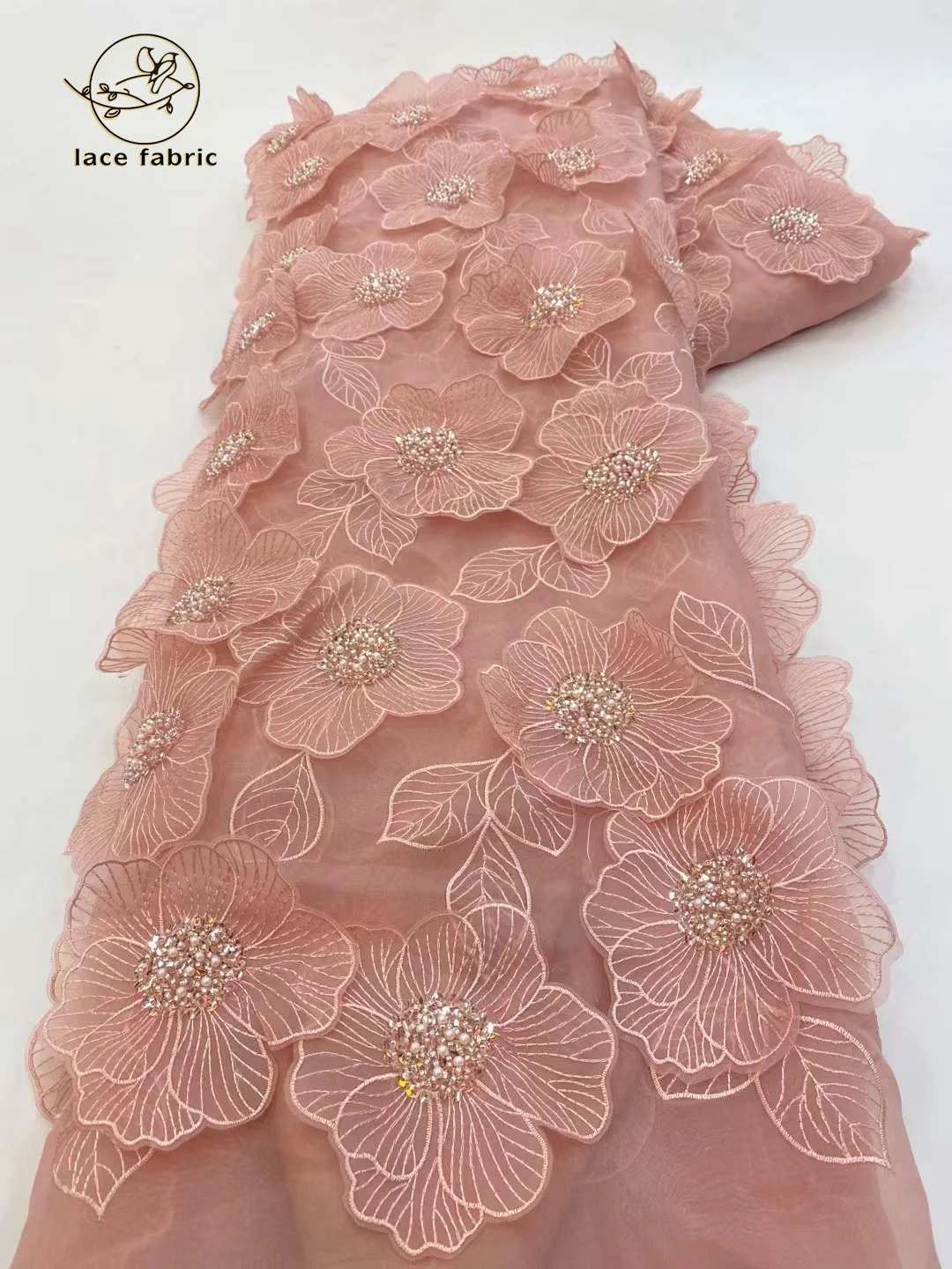 Luxury African Sequins Lace Fabric Nigerian Embroidered 3D Flower Tulle Lace Fabric With Sequin 5 Yards For Wedding Dress Sewing anna orange african organza lace fabric embroidered with stones 5 yards pcs nigerian laces french sequin fabrics for party dress