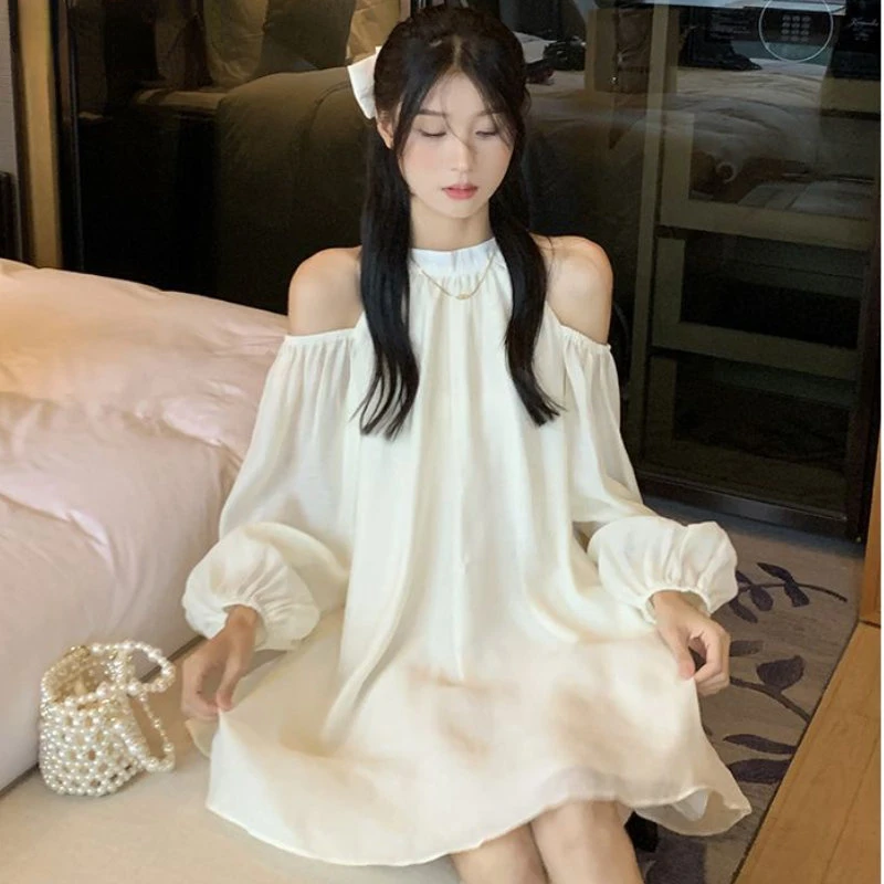 

Dresses for Women Off Shoulder Sweet Mini Girlish Long Sleeve French Fashion Bandage Designer Temper Preppy Ladies Ins