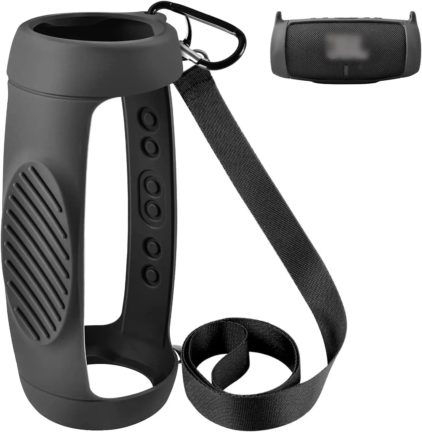 Silicone Protective Case with Shoulder Strap and Carabiner for Portable Bluetooth Speaker