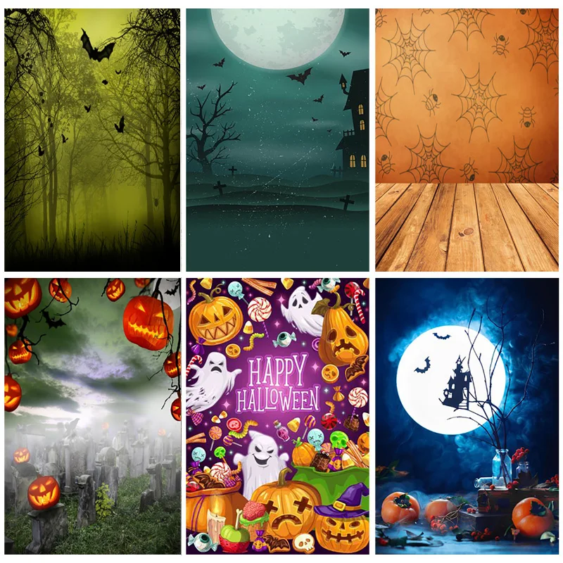 

Vinyl Custom Halloween Backdrop Pumpkin Forest Moon Tombstone Photography Background For Photo Studio Props 22723 WCJ-03