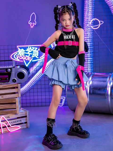 Одежда ZZL K-PoP, Детский комплект для джазовых танцев, топ и юбка для девочек, костюм для джазовых танцев и шоу, модный детский костюм для уличных танцев в стиле хип-хоп, крутой костюм для девочек 1