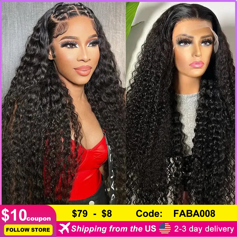 

Curly Human Hair Lace Front Wig Black Curly Brazilian Human Hair Wig Deep Wave 13x4 HD Lace Front Wig for Women With Baby Hair