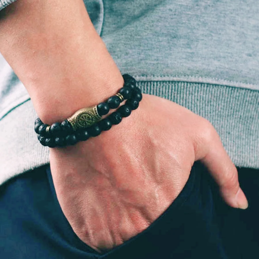 Retro Viking Hematite Stone Healing Bracelet Set for Men