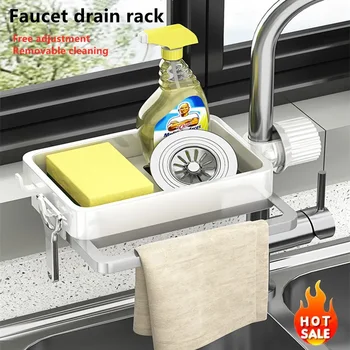 Rubinetto per lavello da cucina Spugna per sapone Panno di scarico Rack di stoccaggio Supporto per organizzatore Scaffale Appeso Punch Rubinetto Rack di stoccaggio Accessori 1